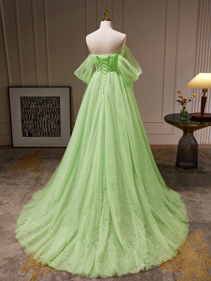 Lime Green Romantic See Through Tulle Ball Gown Prom Dress Formal Dress - DollyGown