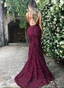Newest Backless Sexy Lace Burgundy Mermaid Prom Dress Long Formal Dress,#7110610-Dolly Gown