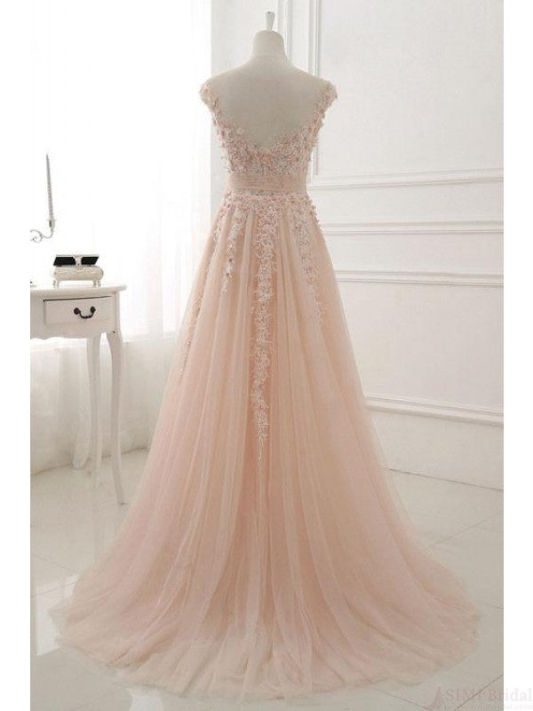 2019 Romantic Floral A-line Tulle Unique Pale Pink Wedding Dress,#711063-Dolly Gown
