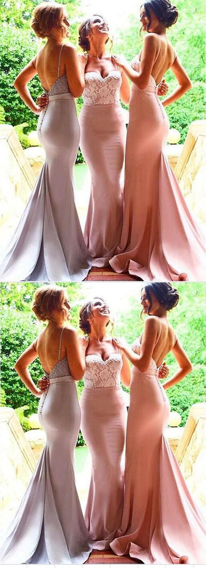 Pastel Bridesmaid Dresses Long Mermaid Low Back Bridesmaid Dresses with Spaghetti Straps,711081-Dolly Gown