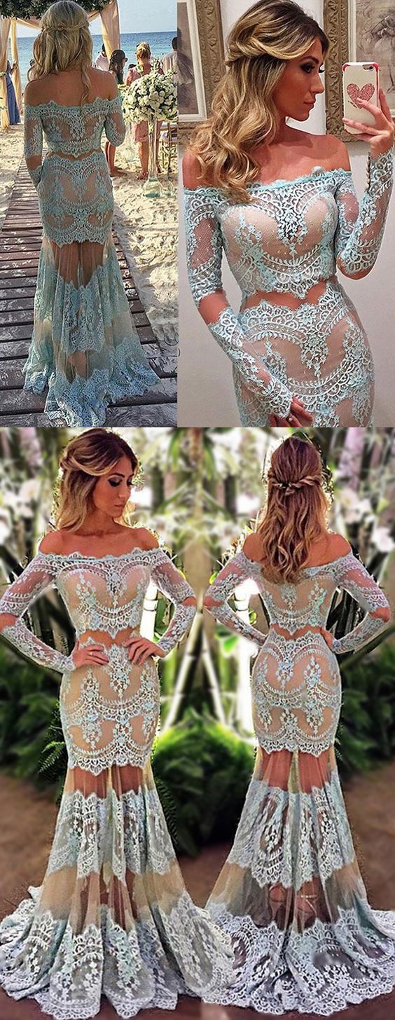 Sexy Evening Dress Lace Prom Dress Light Blue Prom Gown Off Shoulders Prom Dress,711082-Dolly Gown