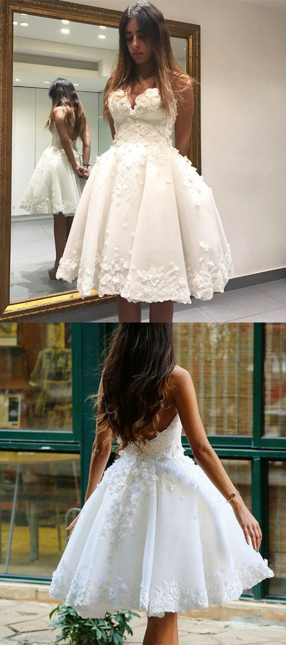 Romantic Strapless Short Wedding Dress Short  A Line with Delicate Floral,711089-Dolly Gown
