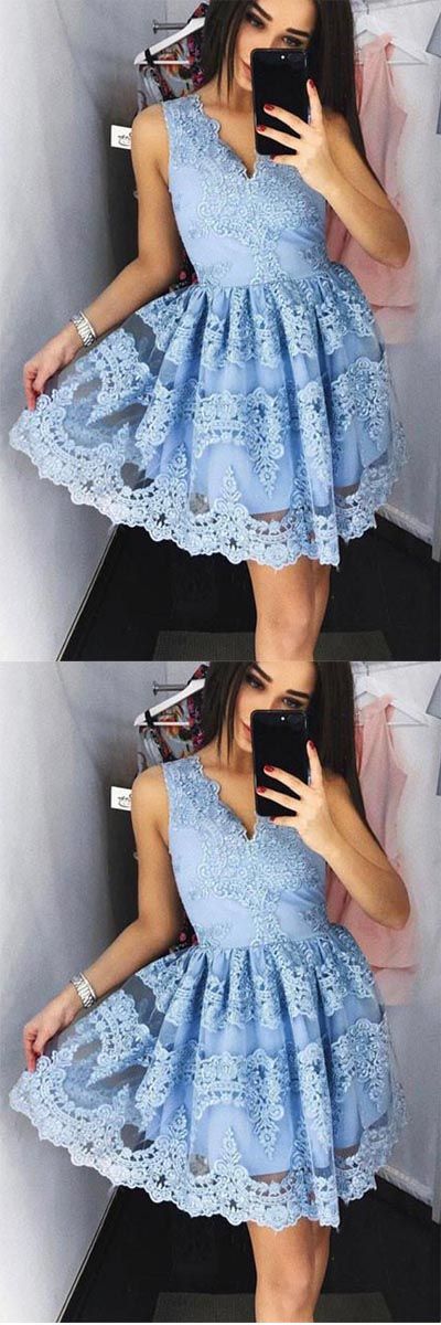 Blue Modest Lace Homecoming Dress Short for Freshman,Perfect Short Cocktail Dress,7111801-Dolly Gown