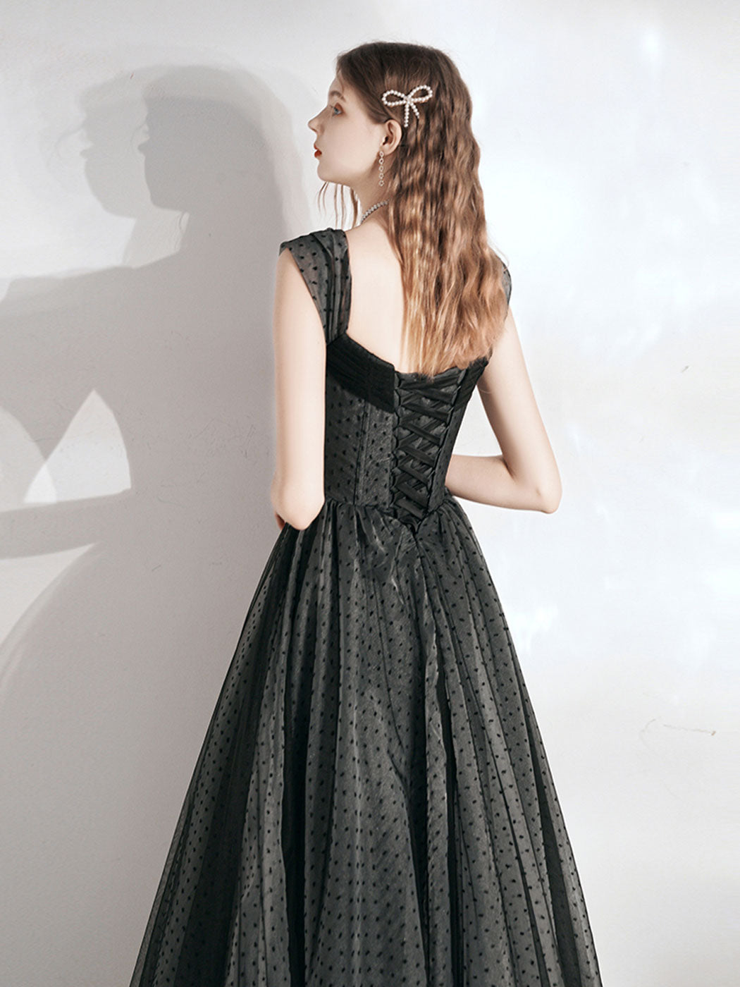 Black Vintage Long Polka Dot Prom Dress Formal Dress Black Vintage Long Polka Dot Prom Dress Formal Dress