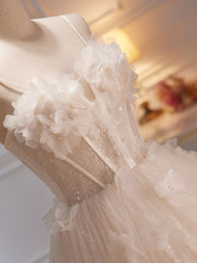 Spaghetti Strap See Through Ball Gown Ivory Wedding Dress - DollyGown
