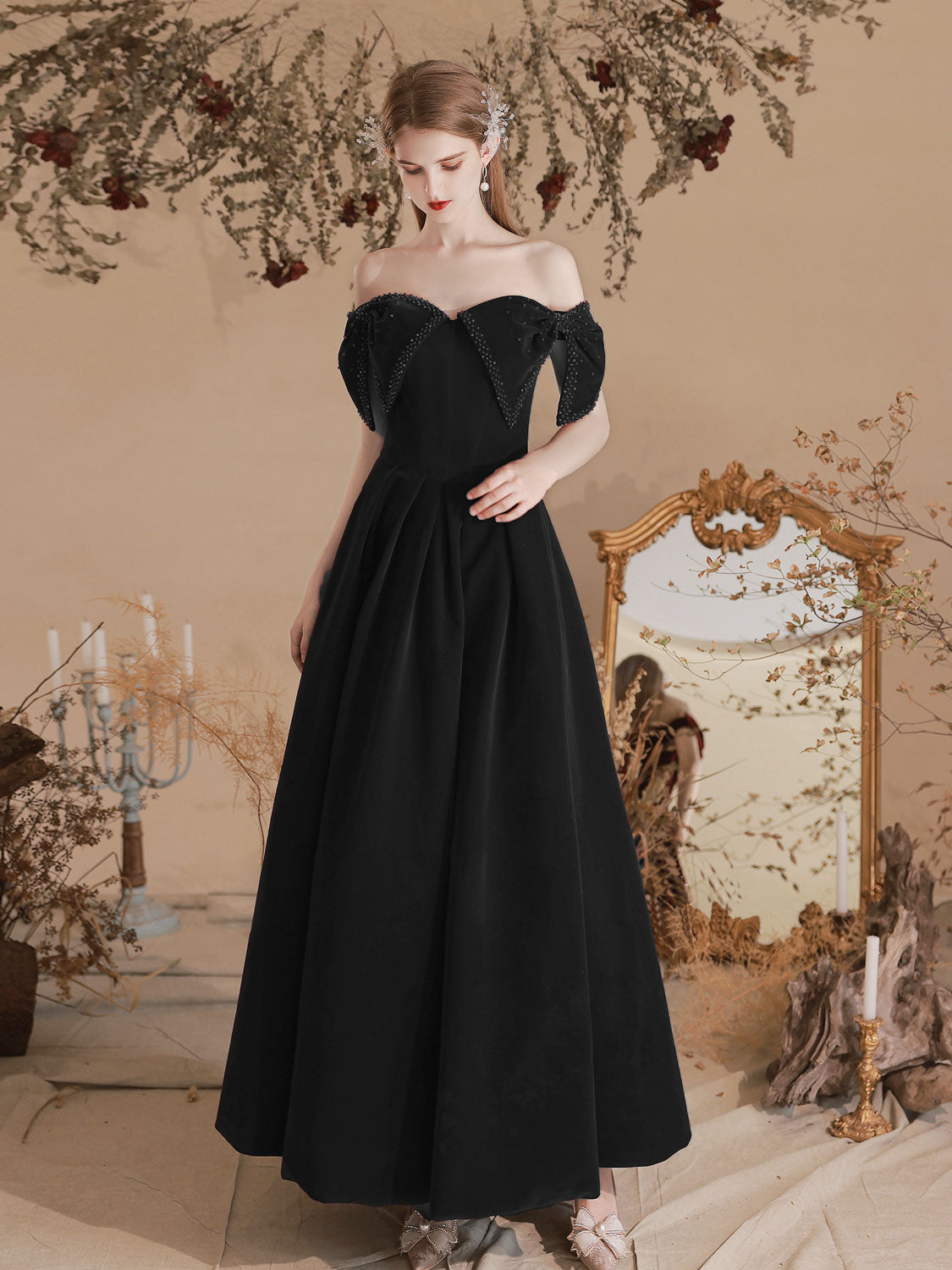 Classy Off The Shoulder Burgundy Velvet Prom Dress Classy Off The Shoulder Burgundy Velvet Prom Dress