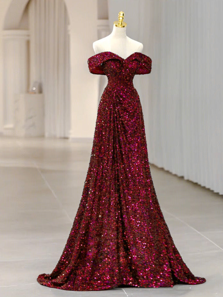Classic A-line Off the Shoulder Blue Sequins Prom Dress Classic A-line Off the Shoulder Blue Sequins Prom Dress