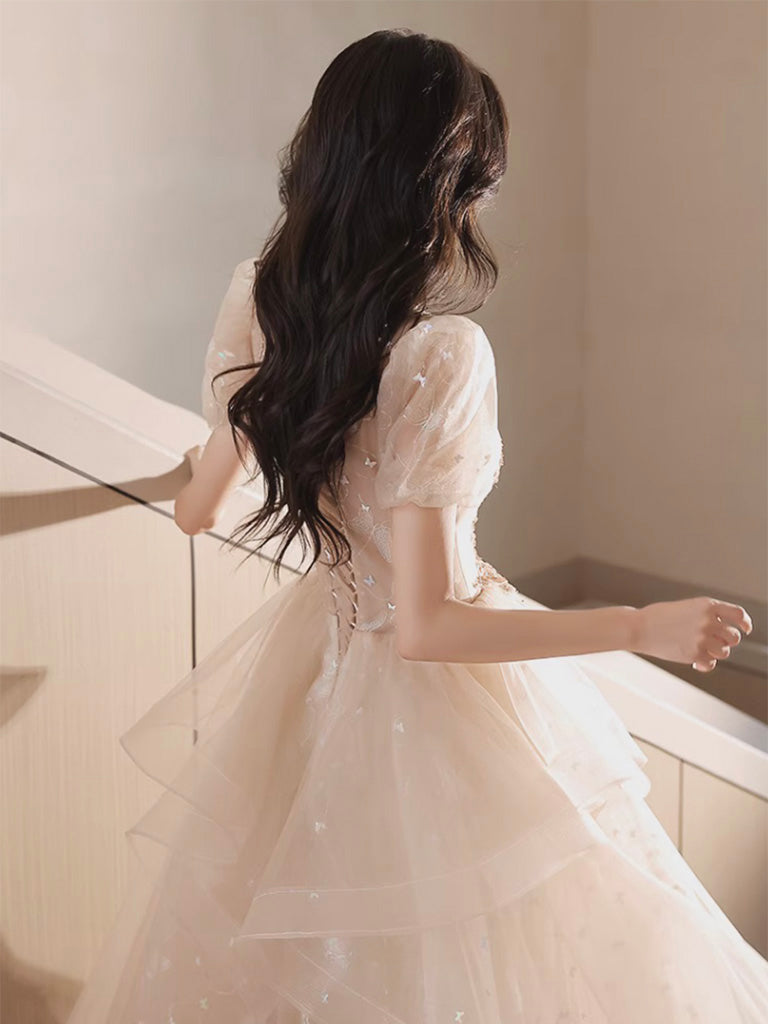Princess Light Champagne Ruffle Skirt Prom Dress Princess Light Champagne Ruffle Skirt Prom Dress