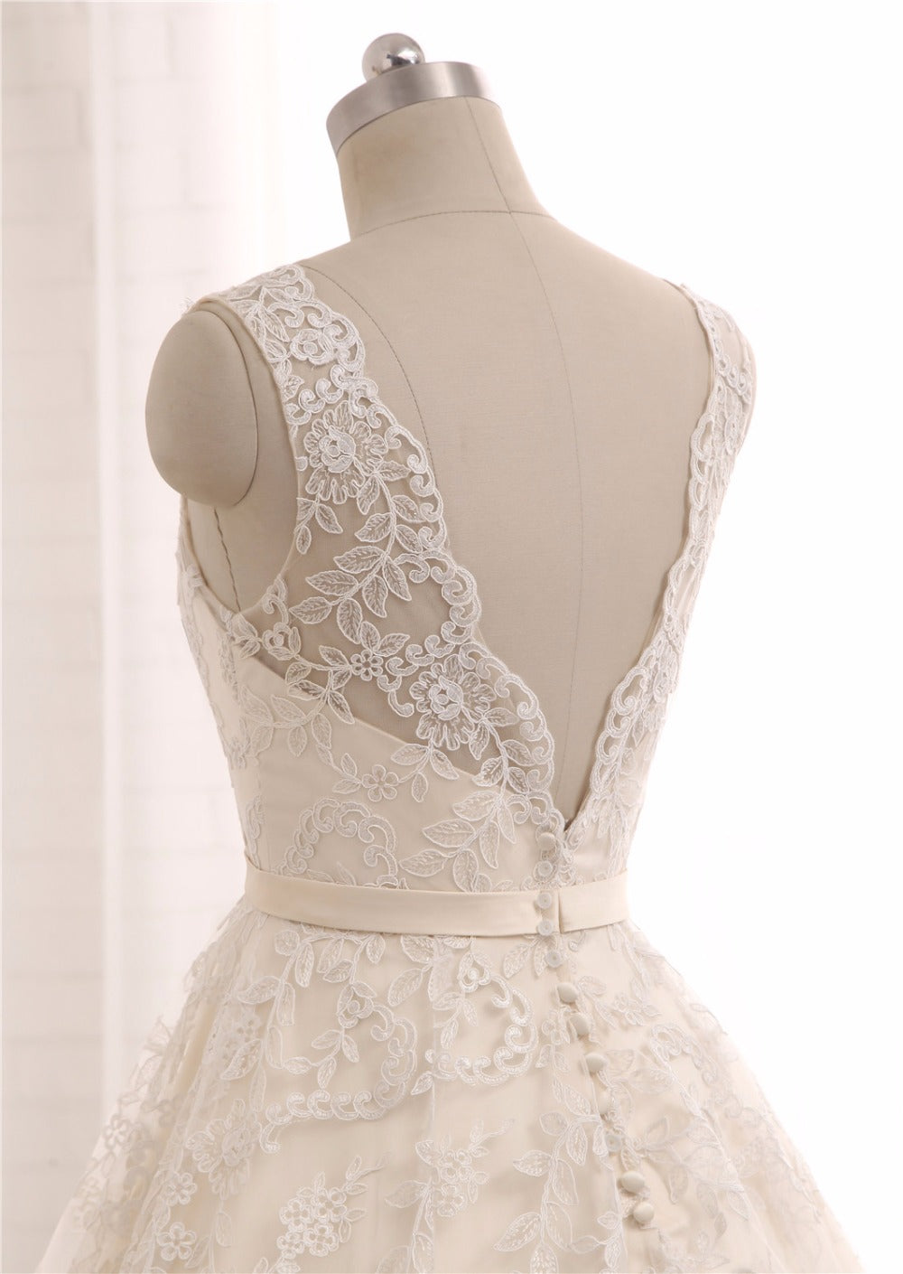 A-line Bateau Neck Lace Wedding Dress - DollyGown