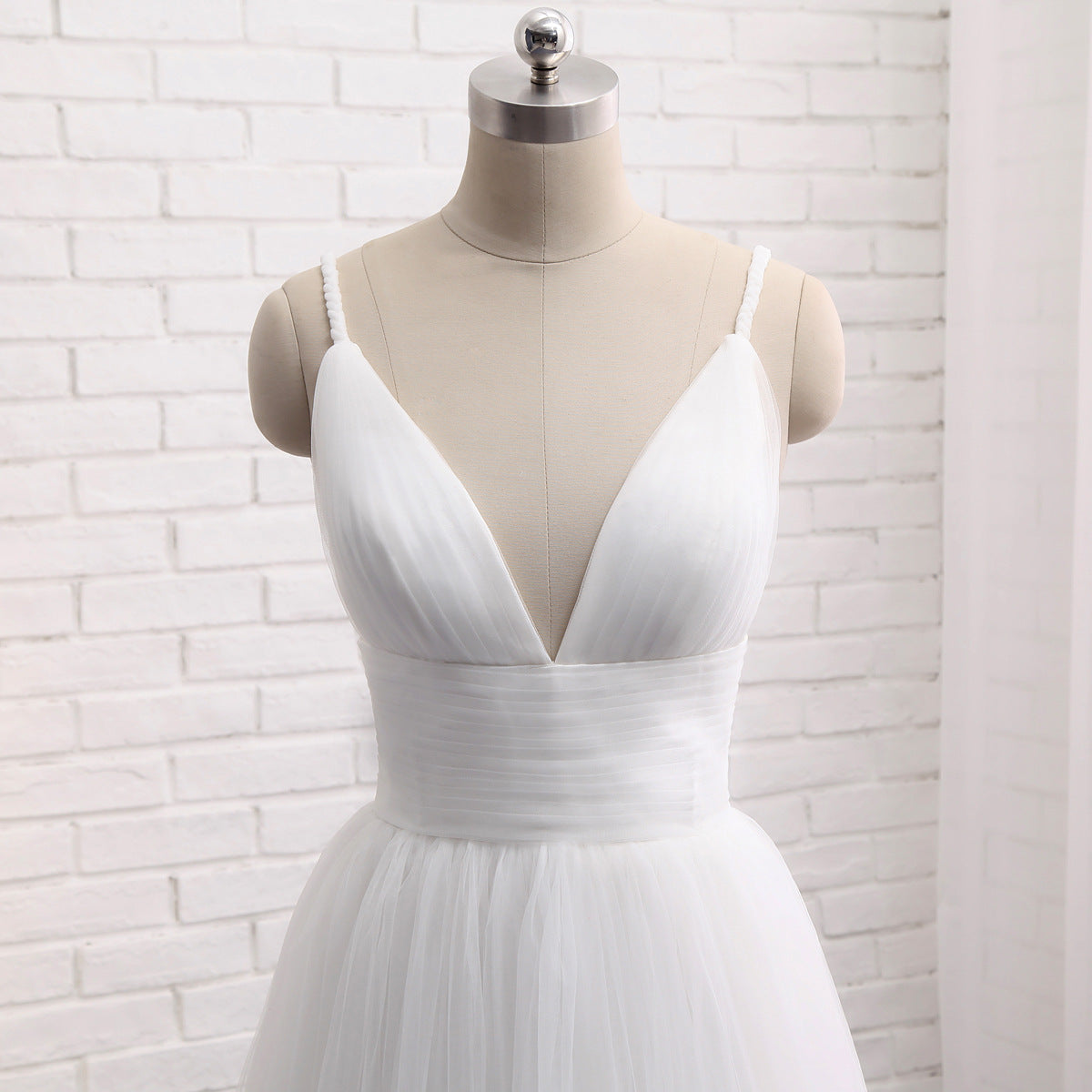 A-line Flowy Romantic Tulle Boho Beach Wedding Dress with Layered