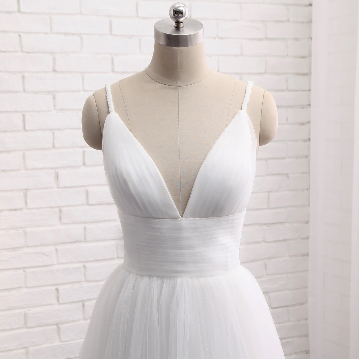 A-line Flowy Romantic Tulle Boho Beach Wedding Dress with Layered Tulle Skirt #21011216 - DollyGown