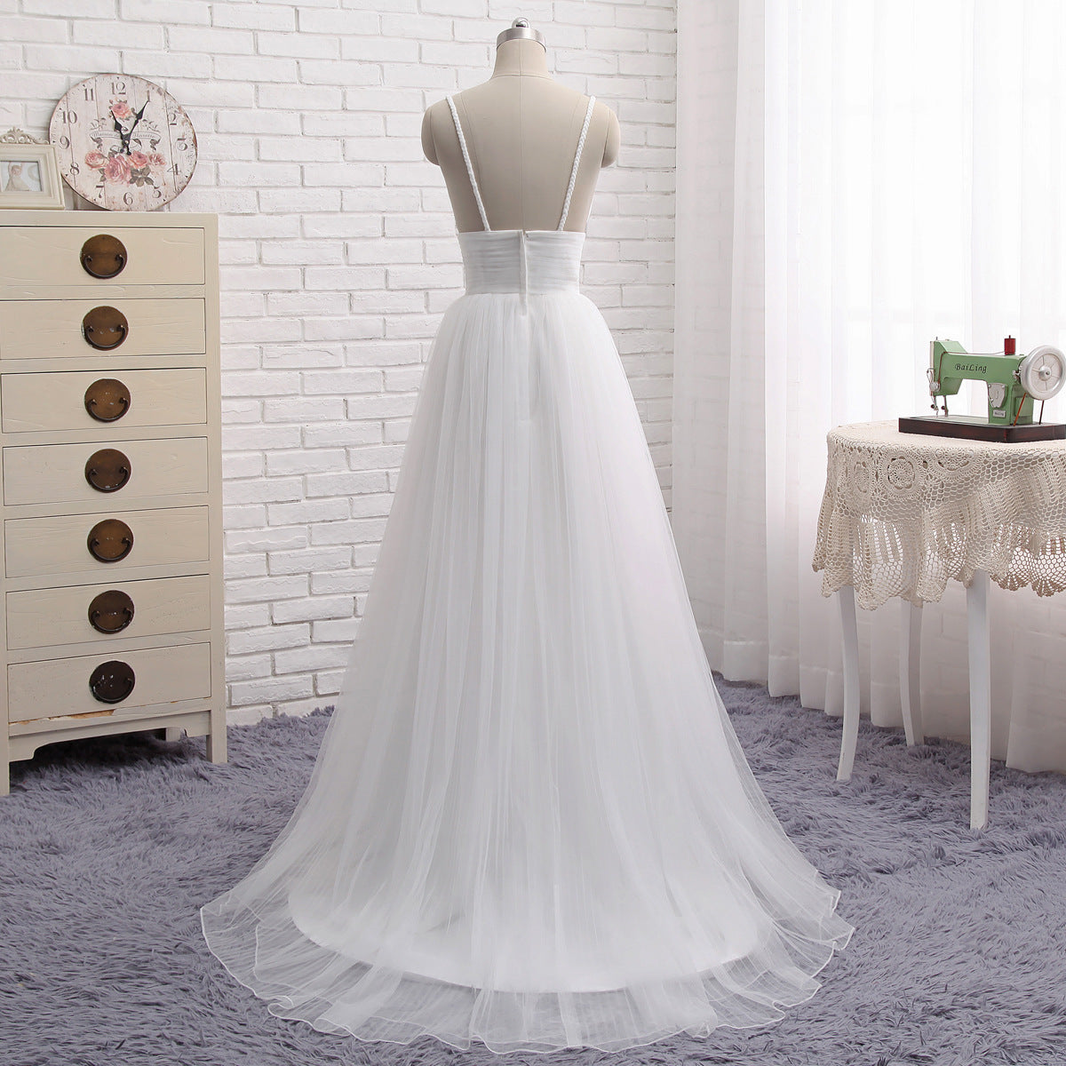 A-line Flowy Romantic Tulle Boho Beach Wedding Dress with Layered Tulle Skirt #21011216 - DollyGown