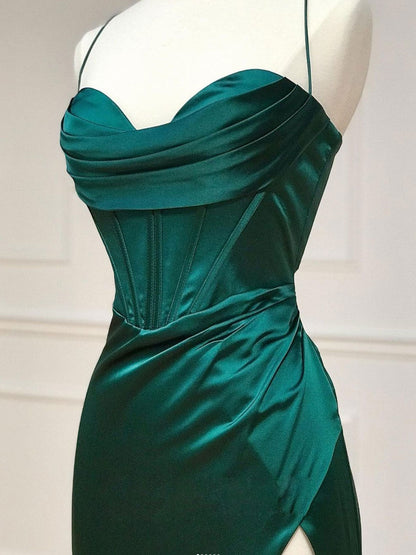Emerald Green Crisscross Straps Backless Sheath Prom Dress Evening Dress - DollyGown