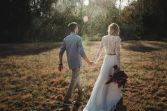 Affordable Boho Flowy Lace Long Sleeves Two Piece Bridal Gown,Bridal Separates,20082681 - DollyGown