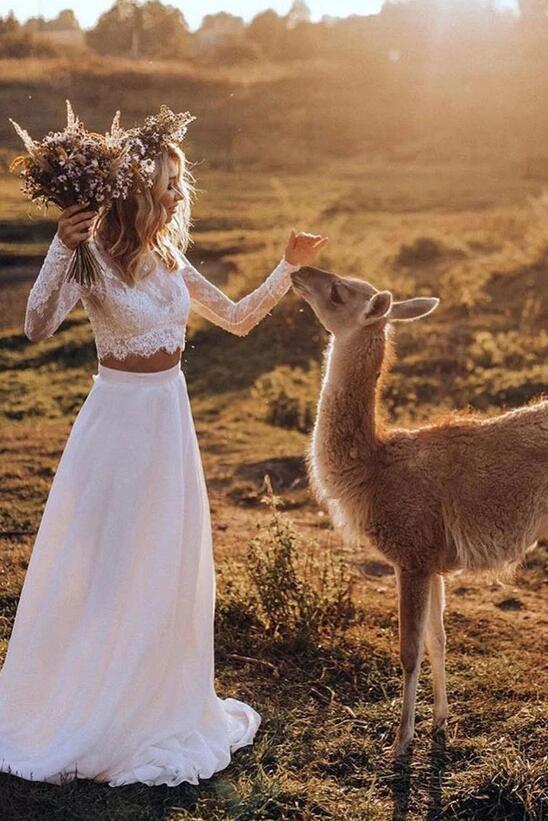 Affordable Casual Long Sleeve Lace Top Bridal Separates Rustic