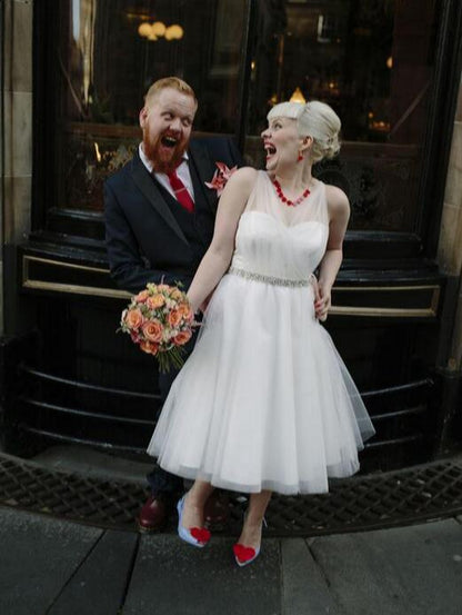 Affordable Romantic Tulle Tea Length Country Style Wedding Dresss,20110636 - DollyGown