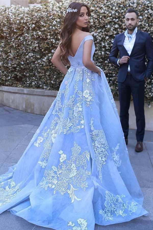 Ice Blue Prom Dresses with Beading Evening Gown