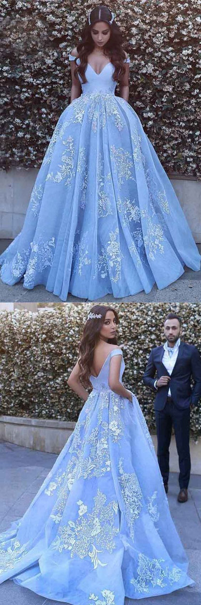 Attractive Ice Blue Ball Gown Lace Wedding Dress,GDC1146-Dolly Gown