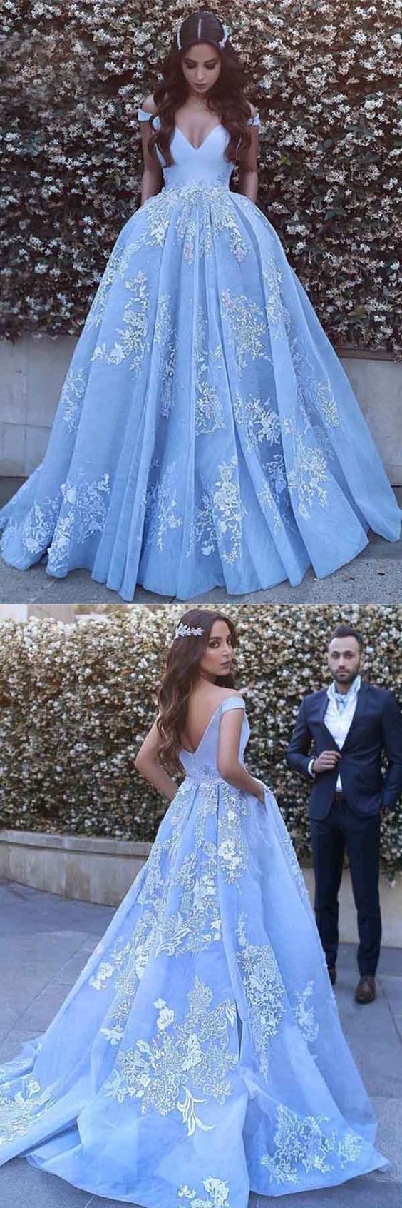Dreamy Ice Crystal Blue Shiny Bowknot Floor-Length Wedding Dress P2545
