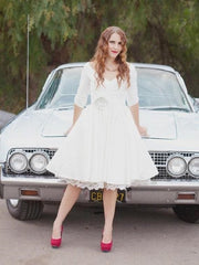 Audrey Hepburn inspired Tea Length Wedding Dress with 3/4 Sleeves,Rockabilly Hochzeitskleider,20081629-Dolly Gown