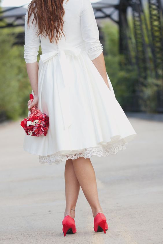Audrey Hepburn inspired Tea Length Wedding Dress with 3/4 Sleeves,Rockabilly Hochzeitskleider,20081629-Dolly Gown