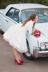 Audrey Hepburn inspired Tea Length Wedding Dress with 3/4 Sleeves,Rockabilly Hochzeitskleider,20081629-Dolly Gown