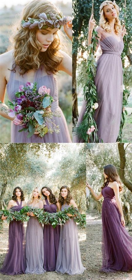 Purple Tulle Convertiable Mismatched Long Wedding Party Dresses Cheap  Charming Bridesmaid Dresses, WG34