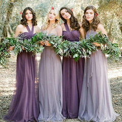 Awesome Long Mismatched Tulle Bohemian Purple Bridesmaid Dresses,Romantic Convertiable Bridesmaid Dresses,17112001-Dolly Gown
