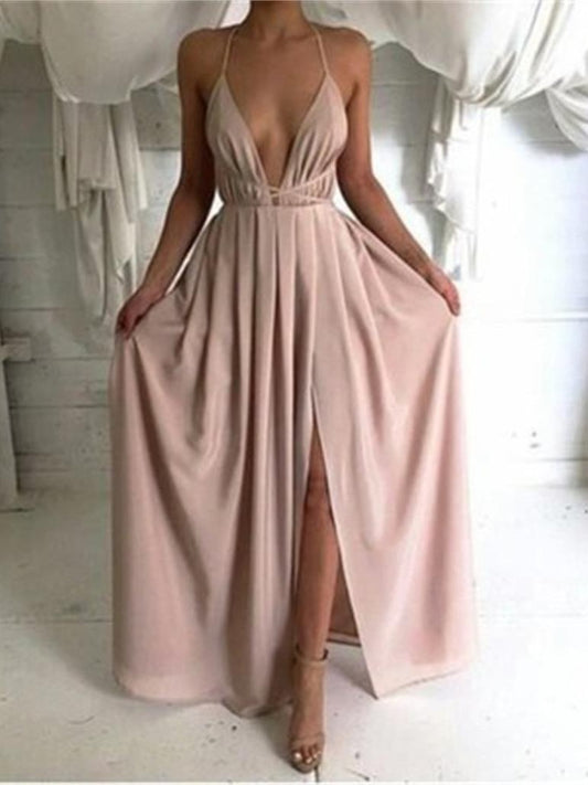 Backless Prom Dress,Dusty Pink Prom Dress,Spaghetti Straps Prom Dress,Sexy Prom Dress,MA047-Dolly Gown