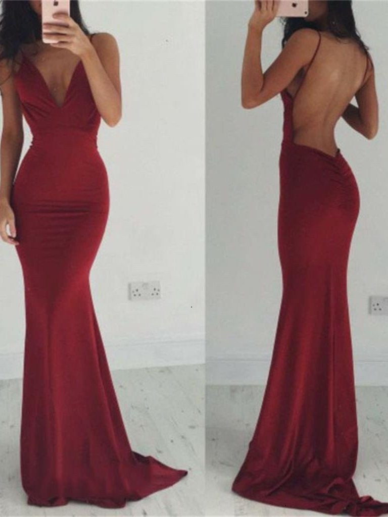 red backless dress prom Burgundy Sequined Open Back Long Train In demonstrating exceptional standards in a combination of structural richness and textile finesse V Neck Burgundy Backless Long