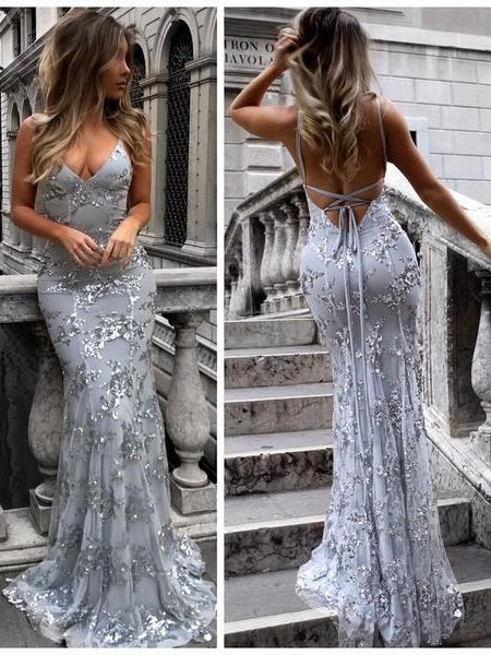 Backless Sexy Evening Gowns,Lace Floor-Length Fit and Flare Prom Dress, Fashion Formal Evening Dresses,7110810-Dolly Gown