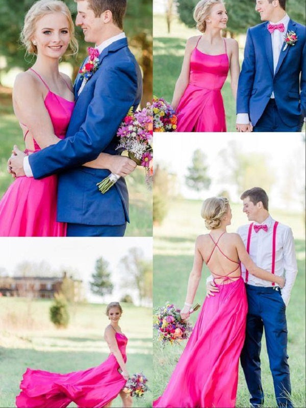 Backless Spaghetti Straps Flowy Prom Dress with Slits,Simple Prom Formal Dress,20081609-Dolly Gown