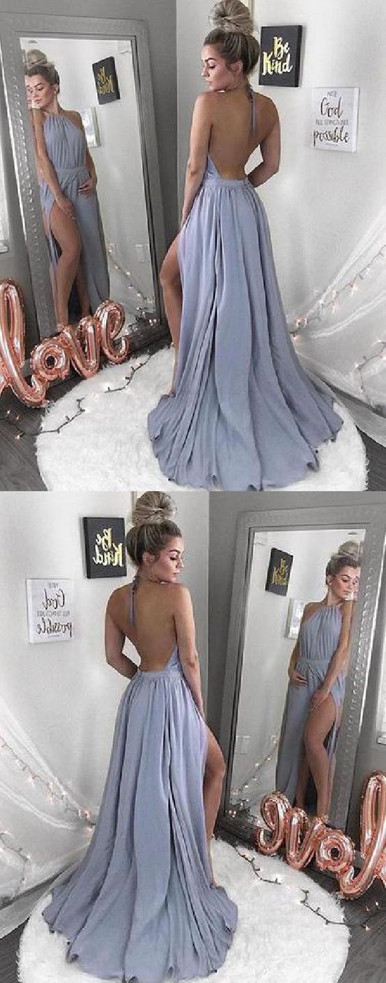 Backless Blue Halter Neck Long Prom Dress,Discount Simple Prom Gown,GDC1136-Dolly Gown