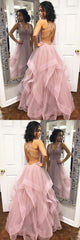 Backless Pale Pink Ball Gown Ruffle Tulle Bottom Prom Gown,Formal Long Dress,GDC1096-Dolly Gown