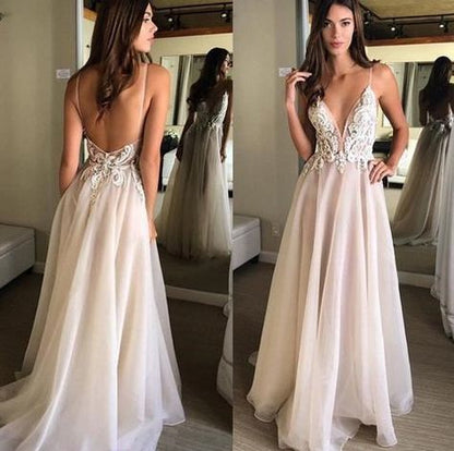 Backless Spaghetti Straps A-line Organza Flowy Prom Dress Long,GDC1346-Dolly Gown