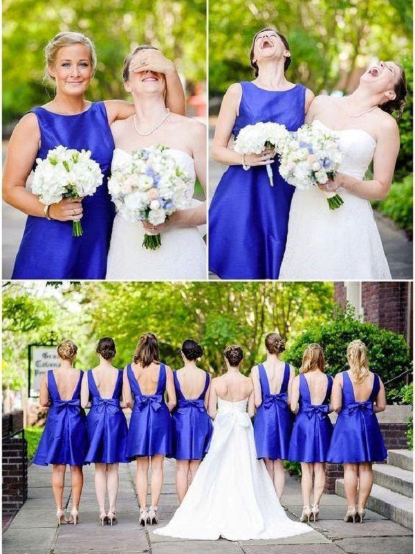 Bateau Neck Royal Blue Short Knee Length Bridesmaid dresses with Low back,FS022-Dolly Gown