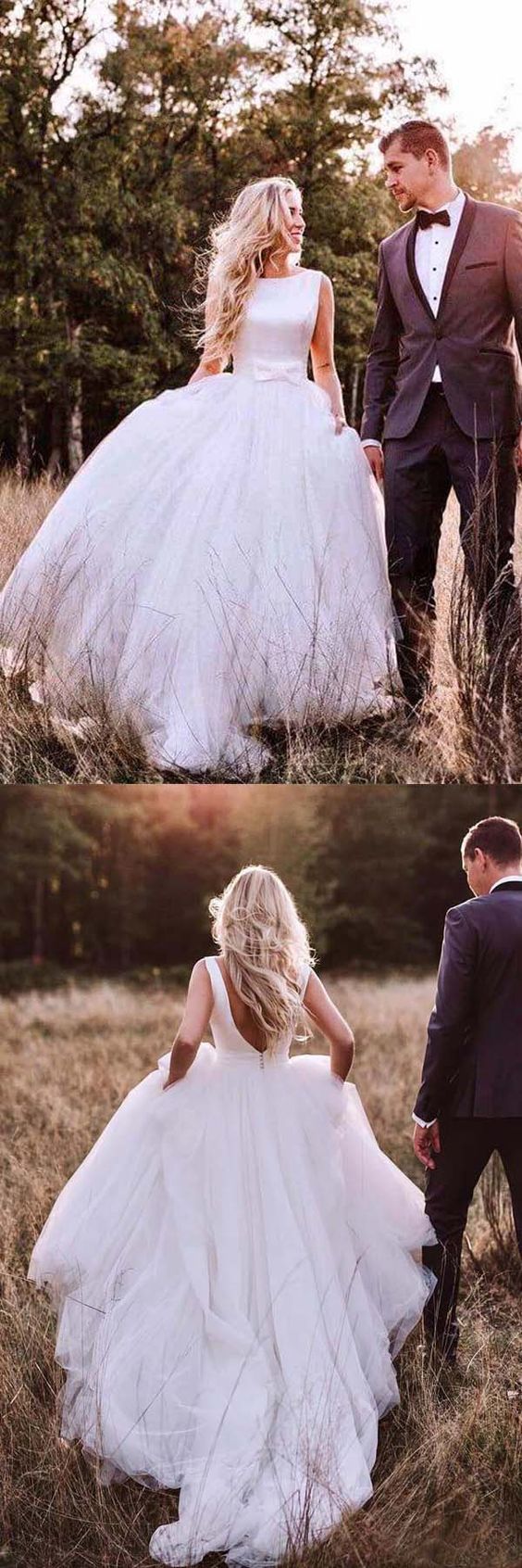 Modest Bateau Neck Satin Tulle Low Back Fall Wedding Dress,GDC1232-Dolly Gown