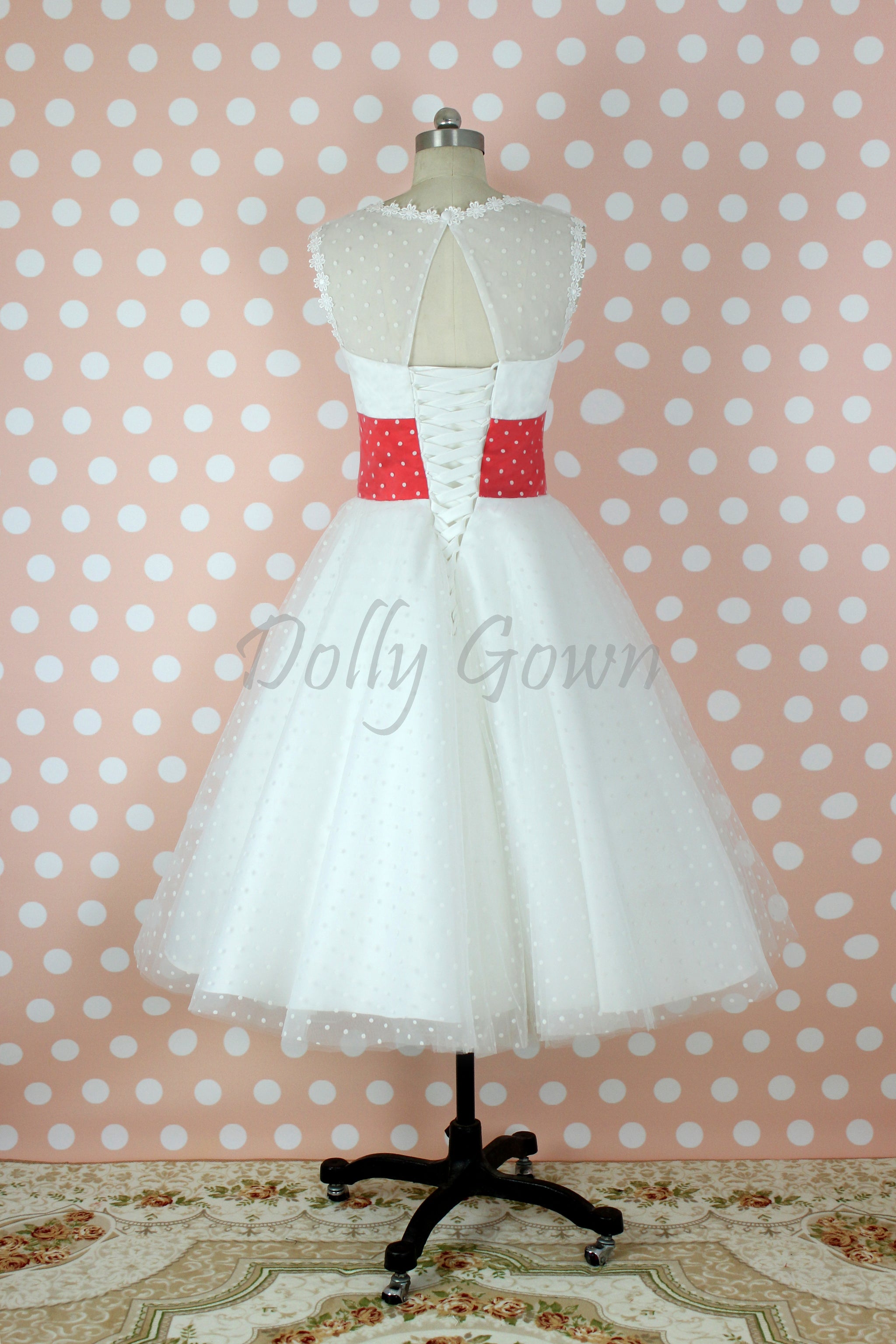 Bateau Neck Polka Dots White Vintage Girl Dresses