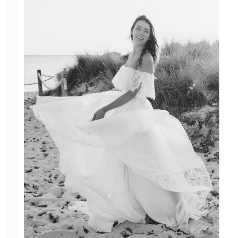 Beach Flowy Off the Shoulder Two Piece Lace Wedding Dress,Casual Bridal Separates,20082695-Dolly Gown