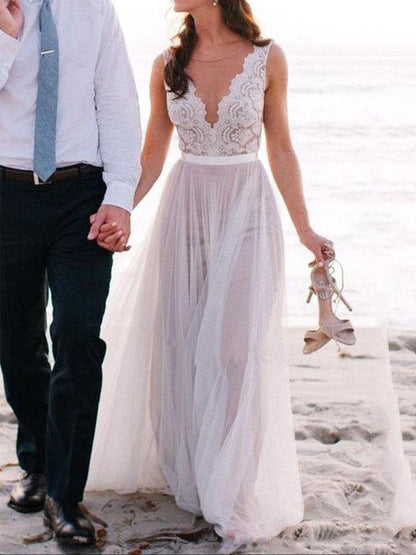 Beach Wedding Dress,Summer Wedding Dress,Flowy Wedding Dress,Lace Top Wedding Dress,WS076-Dolly Gown