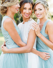 Beautiful Mint Tea Length Tulle Bridesmaid Dresses with Wide Straps,20081820-Dolly Gown