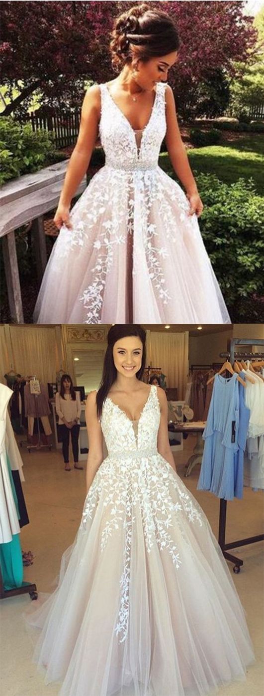 Beautiful Tulle Lace Appliques Plunge V neck Long Occasion Prom Dress,GDC1164-Dolly Gown