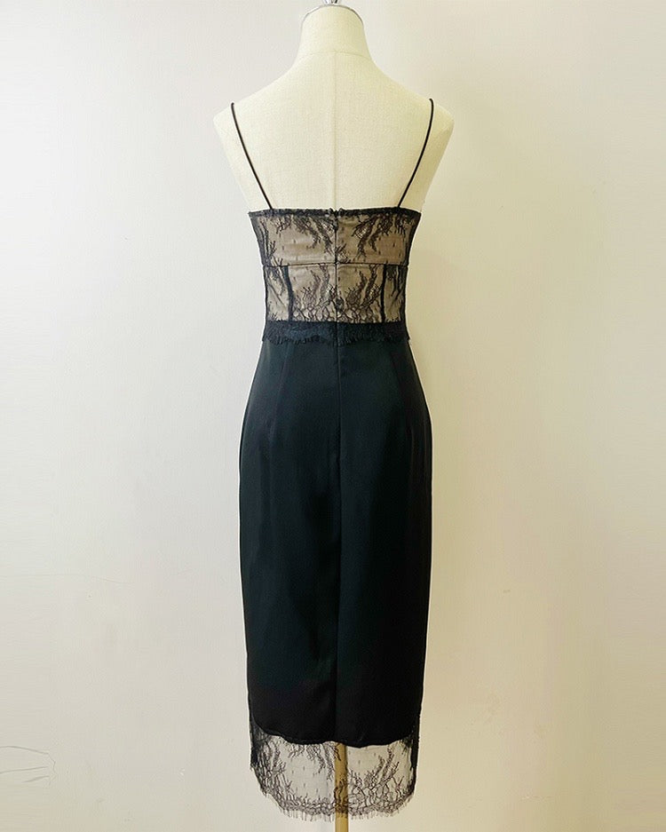 Black Lace French Style Midi Slip Dress Black Lace French Style Midi Slip Dress