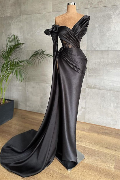 Black One Shoulder Prom Dress for Curvy Girl - DollyGown