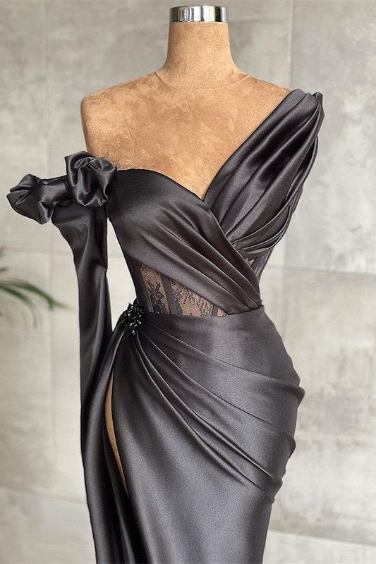 black one shoulder prom dress Velvi - Aria Sequin Mini - - Final Sale asymmetrical back and smooth Beaded Black to White Ombre