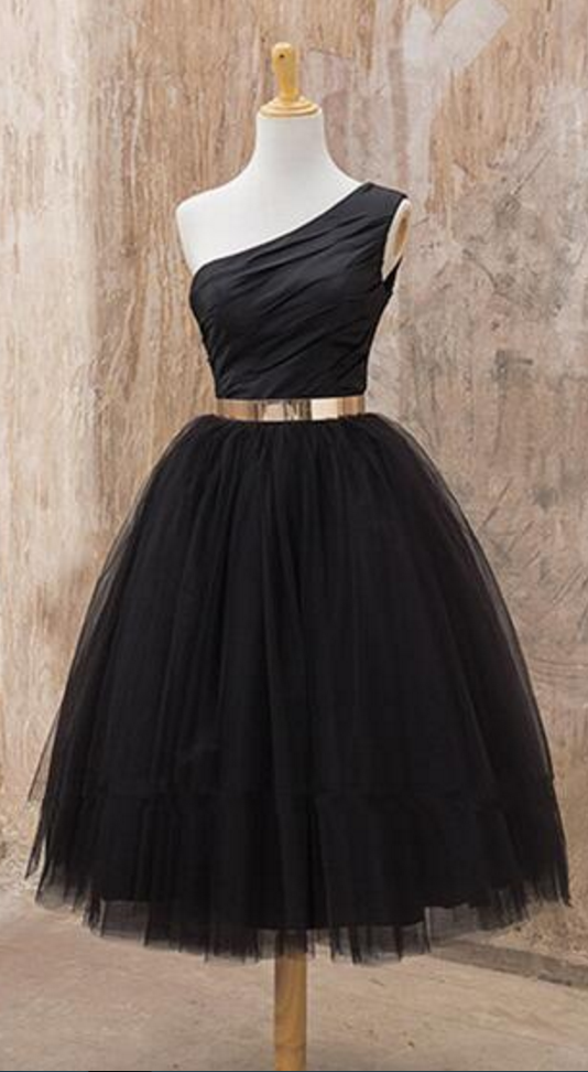 Black One Shoulder Short 8th Grade Gratuation Dress Homecoming Dress - DollyGown