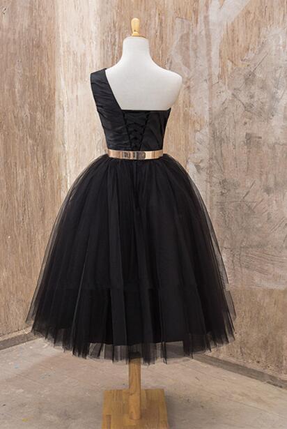 Black One Shoulder Short 8th Grade Gratuation Dress Homecoming Dress - DollyGown