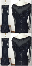 Black Sequins Tight Evening Dress Prom Dress with Sleeves -DollyGown