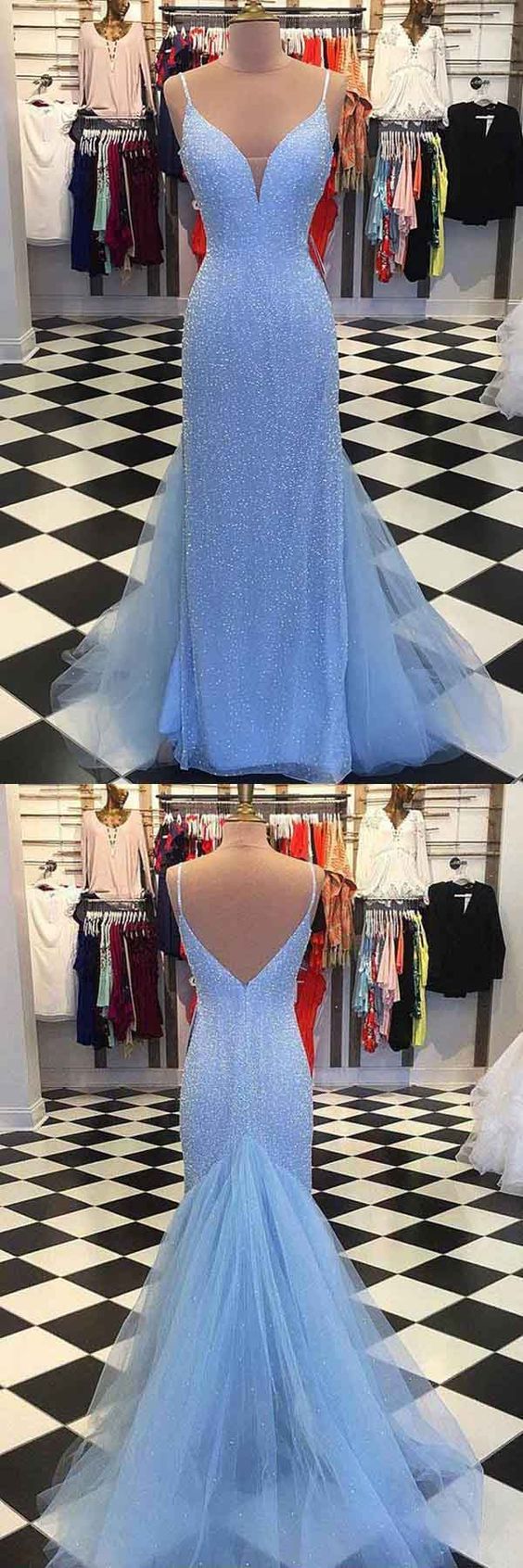 Blue Dazzling Beading Sheath Prom Dress | Formal Graduation Dress Blue Dazzling Beading Sheath Prom Dress | Formal Graduation Dress