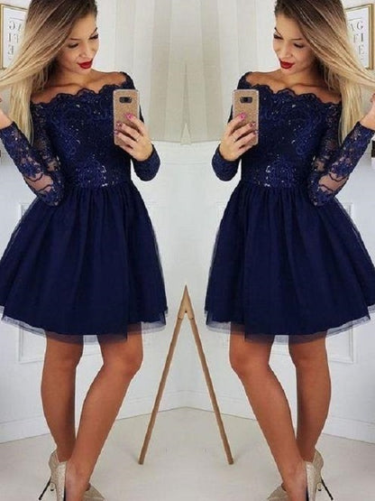 Blue Long Sleeves Mini Short Homecoming Dress,Short Prom Dress,GDC1308-Dolly Gown